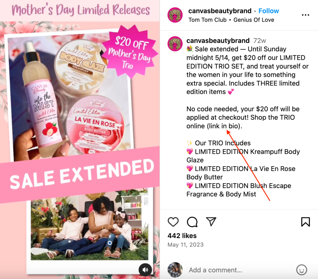 Canvas Beauty cross promoting products on social media