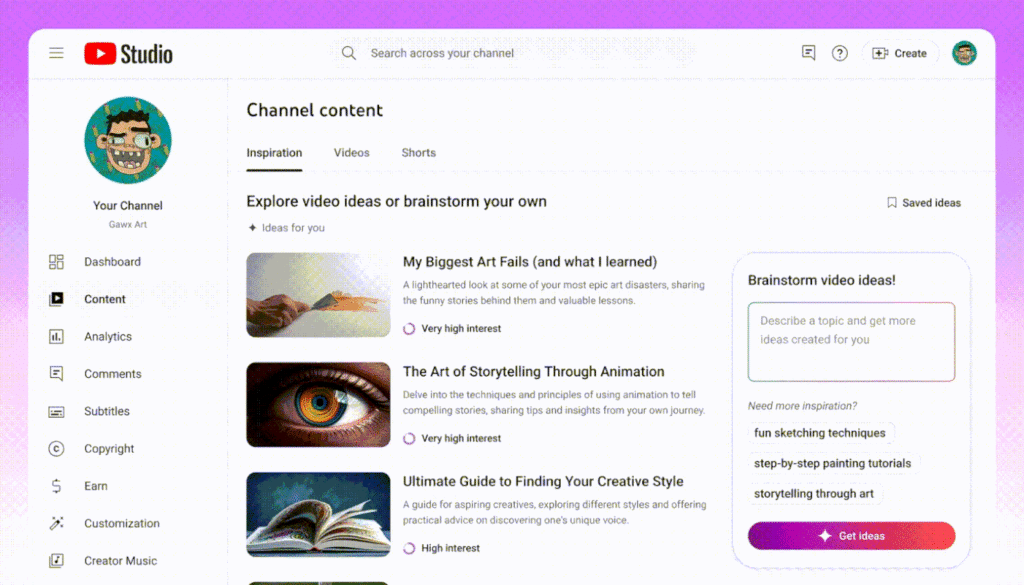 YouTube Inspiration Tab